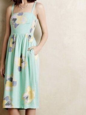 Anthropologie Corey Lynn Carter Mint Floral Sundress with Spaghetti Straps L